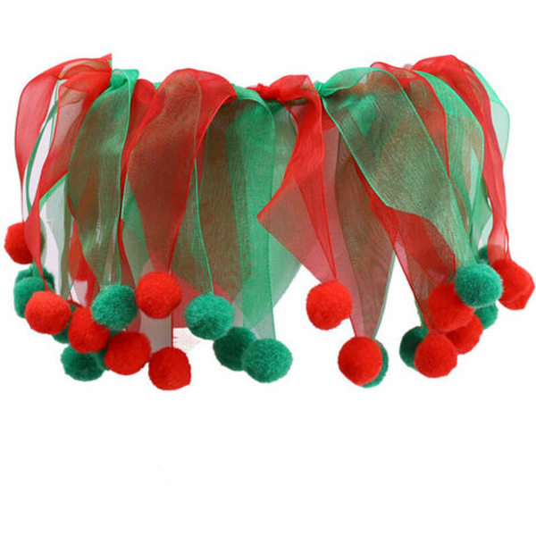 Julehalspynt til kæledyr Rød og grøn justerbar feriekjole til kat og hund (L (45 cm))
