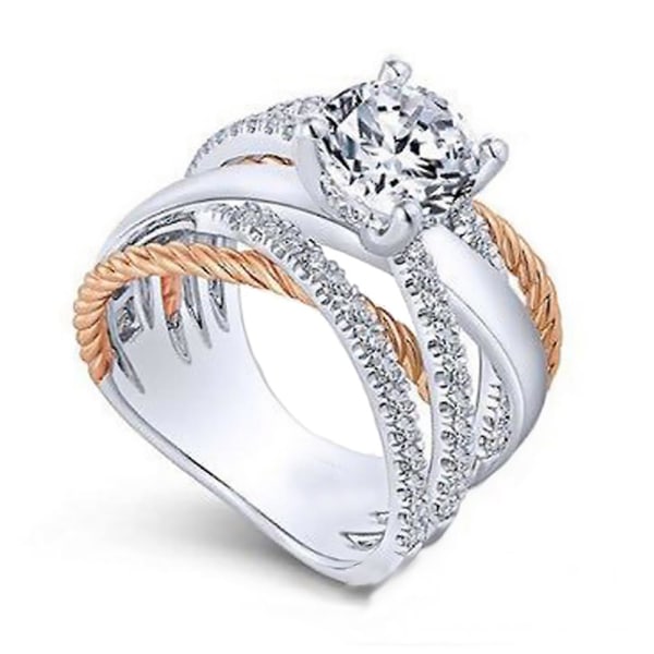 Mode Kvinnor Cross Dual Color Rhinestone Ring Förlovning Bröllop Smycken Gift US 10