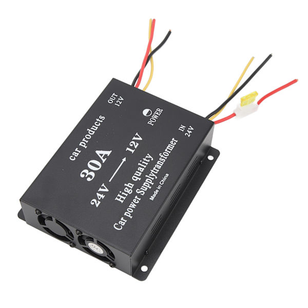 Bilstrømomformer 30A 24V til 12V DC Sort 300A Udgangsadapter til Bilkøleskab DVD VCD CD