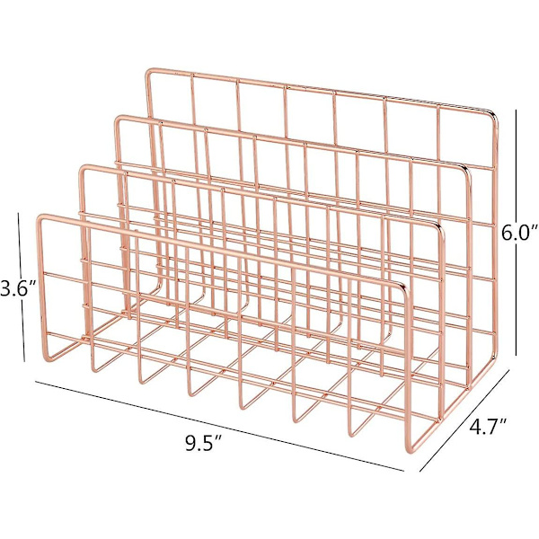 Desktop Mail Organizer, 3-fack Metal Wire Mail Sorter Rose Gold