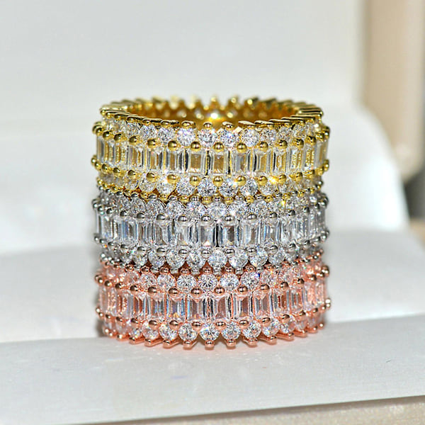 Kvinnor Creative Glittrande Cubic Zirconia inläggningar breda band ringar smycken present Golden US 7