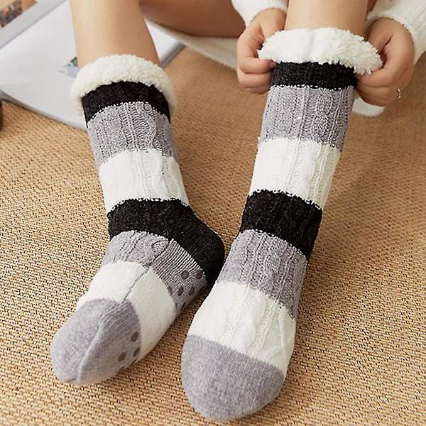 Damstrumpor i halkfri fleece Black And White