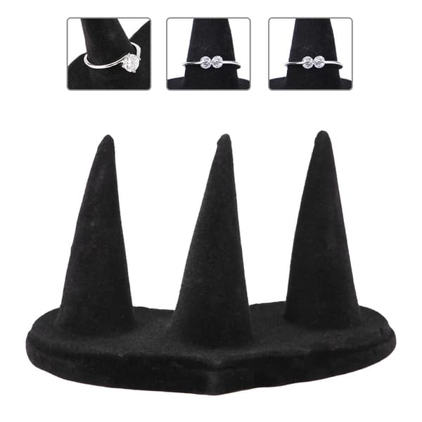 Sort Fløjl 3 Finger Ring Display Holder Smykke Organizer