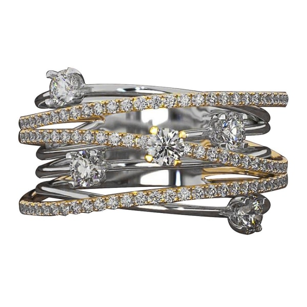 Mode Kvinnor Cross Dual Color Cubic Zirconia Inlagd Ring Bröllop Smycken Present Golden US 7