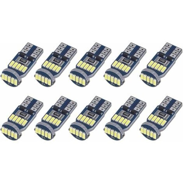 Feilfrie T10 W5W LED-pærer 15stk SMD 4014 Bil LED-lamper 194 168 2825 Hvit 6000K for Interiørlys, Bagasjeromslys, Skiltlys, Posisjonslys
