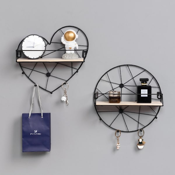 Square Hanging No Punch Wall Hylde - Sort 34*9*34cm,