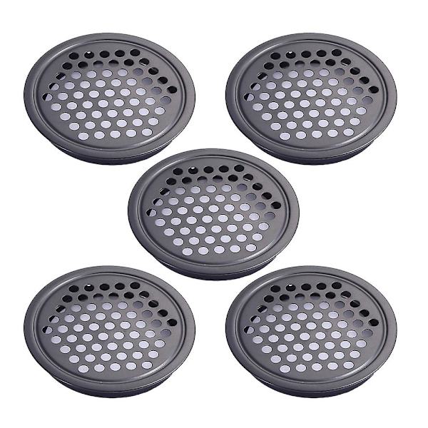 5 stk rustfrit stål luftventil lamel, sort rundt mesh hul Soffit ventilation til køkken, badeværelse, skab 19mm