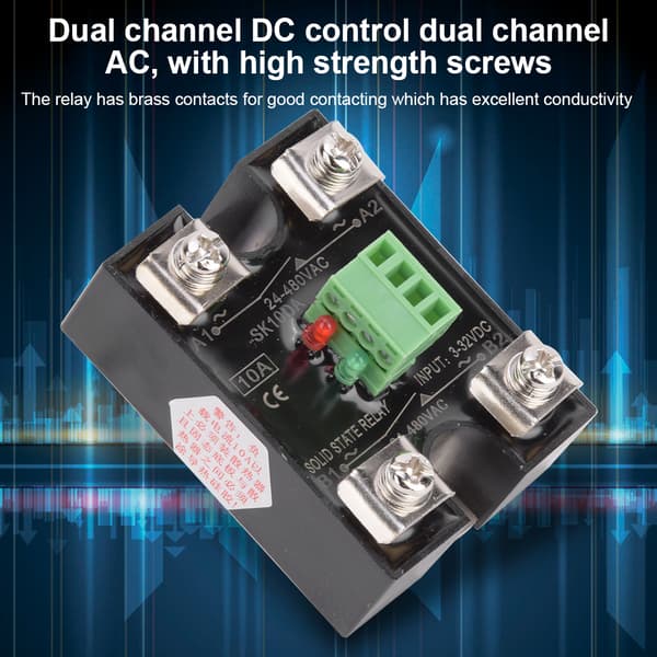 BERM Solid State Relæ Dobbelt Kanal DC Kontrol AC Enkeltfaset SSR 24 480VAC 10A BERM SK10DA