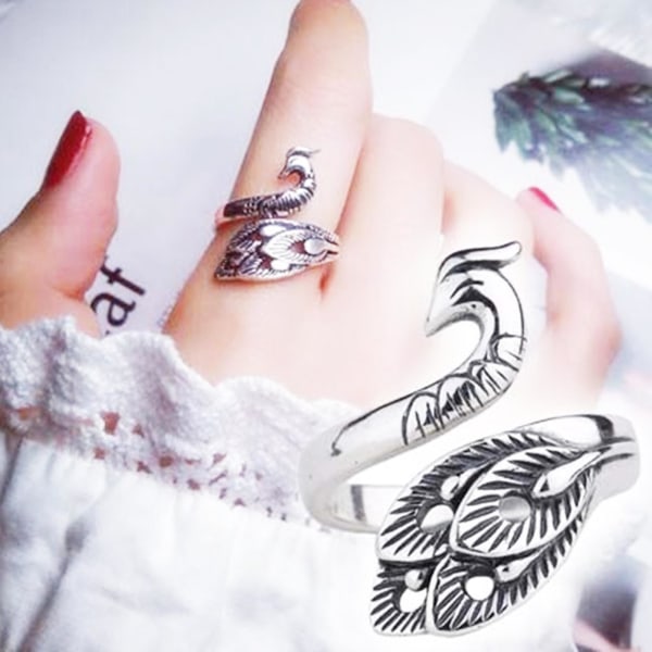 Unisex Retro Justerbar Phoenix Shape Garn Stickning Tillbehör Öppna Finger Ring
