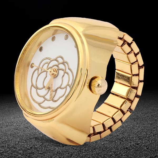 Rose Blomstermønster Gull Fingerring Quartz Klokke