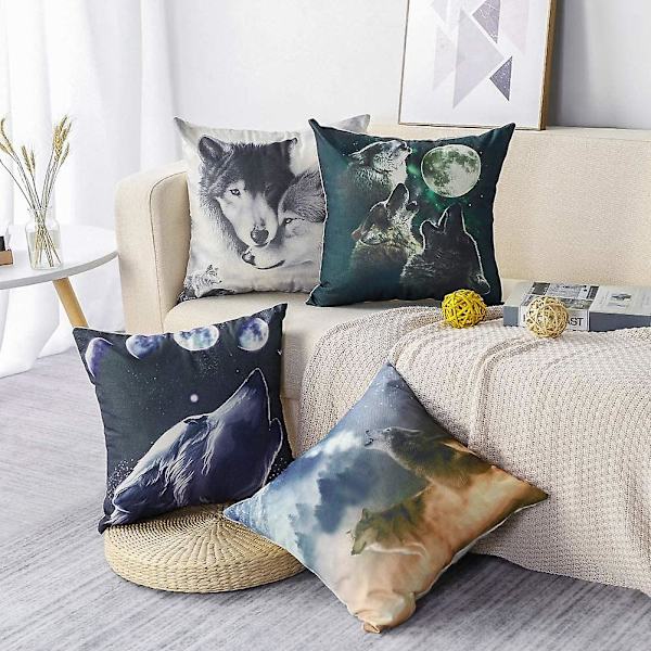 Pudebetræk, Nordic Wolf 45*45cm (uden kerne), 4 stk
