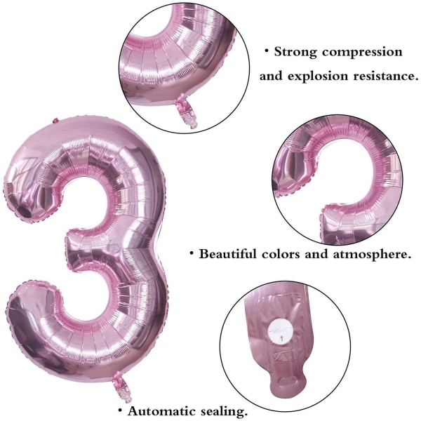 vaaleanpunainen numeroilmapallo, 3