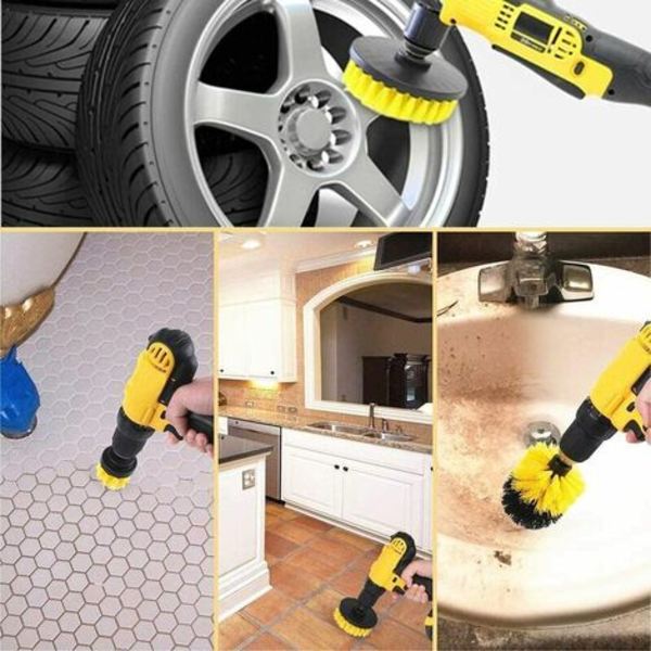 Stykker elektrisk borebørste - elektrisk skrubber til rengøringsbørste (bor ikke inkluderet) - gul