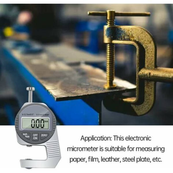 Digitaalinen paksuusmittari, 0-12,7 mm LCD-näytön digitaalinen mittari, koteloitu elektroninen mikrometrin paksuuskehys Fonepro-nahkakankaalle paksuusnumero