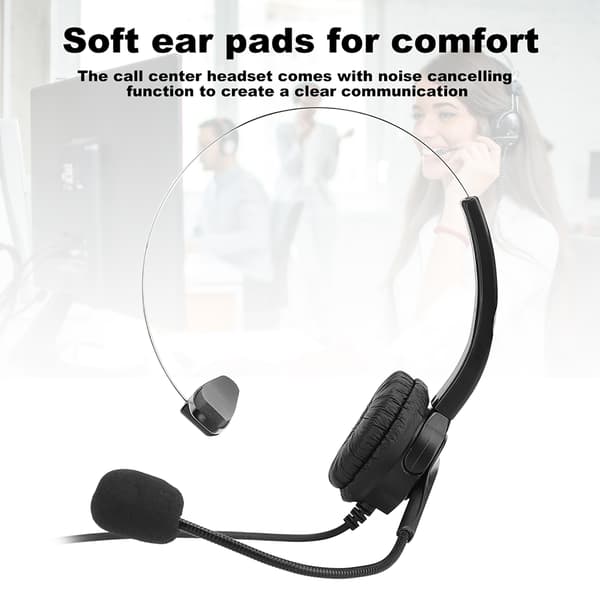 Callcenter-headset med mikrofon, håndfri støjreducerende mono-headset 3,5 mm interface til fastnettelefon