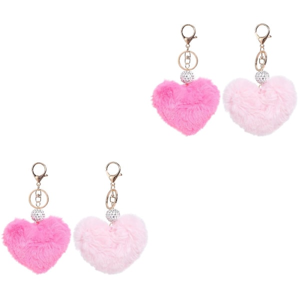 4 kpl sydämen muotoinen avaimenperä Furry Heart Pallokassi Diamond Riipus Lahja-avaimenperä
