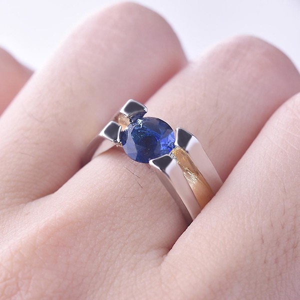 Kvinnor Faux Sapphire Inlagd geometrisk Finger Ring Bröllopsförslag Smycken Present US 7