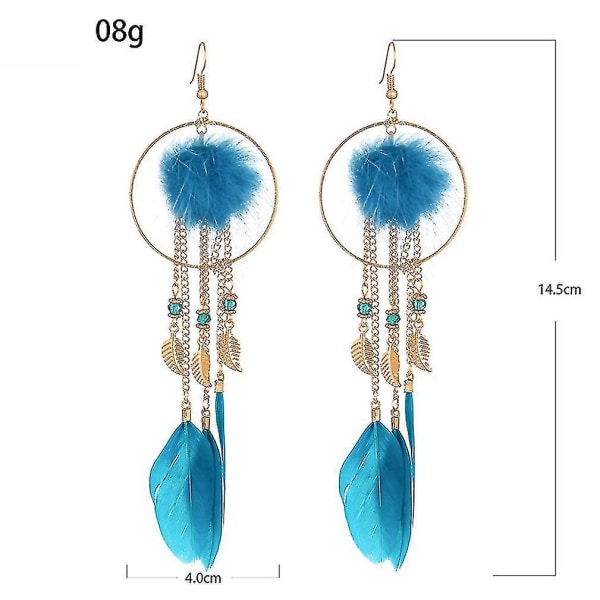 pitkät korvakorut 3d turkispallo höyhen hapsu sininen metalliseos opaali korvatipat häihin