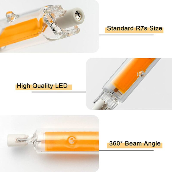 Kappaleet R7S LED 78mm himmennettävät polttimot 10W 230V, lämmin valkoinen LED-polttimo 3000K, 800LM COB LED-polttimot, 360° valon kulma, vastaava