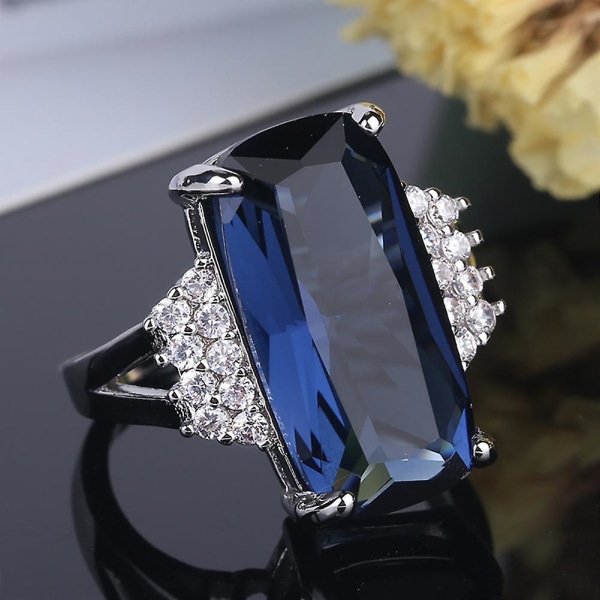 Elegant Bröllopsbröllopsfest Accessoar Kvinnor Avlånga Zirkon Inläggningar Ring Smycken US 10