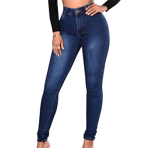 skinny high waist stretch jeans til kvinder Dark blue M