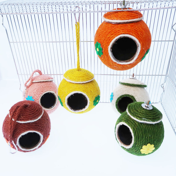 【XiYa store】2 kpl linnun sisal köysi punottu pesä, papukaija häkki, käsin kudottu linnun kookospähkinän kuoren pesä, papukaija hamsterin pesimäpesä häkkiin Orange