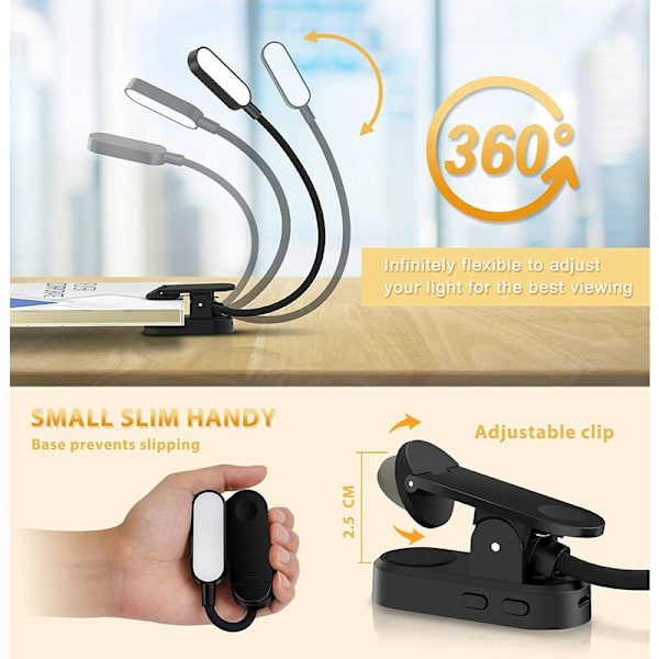 Lukuvalo 9 LED-lukuvalon pidikelamppu ladattava 9 kirkkaustilaa ja 3 värilämpötilaa, 360° joustava kaula