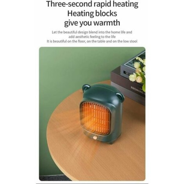 500 W bærbar elektrisk rumvarmer med termostat, lille desktop keramisk varmelegeme med kontorlokale - grøn