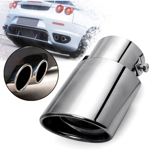 Silver rak bil sedan avgassystem modifierad dubbelrör ljuddämpare svanshals avgaskåpa avgasrör modifiering universal,