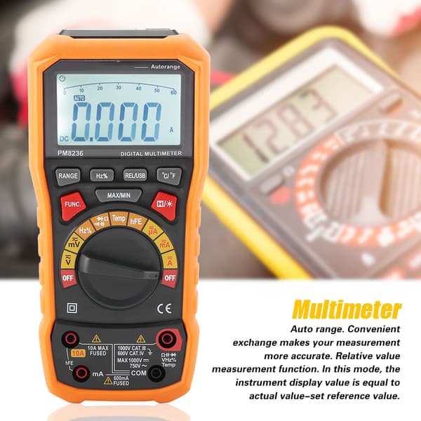 PeakMeter PM8236 Auto Range Digital Multimeter Temperatur Kapacitans Frekvens Tester