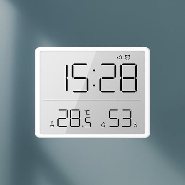 Digital väckarklocka med LCD-skärm Temperatur Luftfuktighetsdisplay för Hem Sovrum Kontor Vit 8218