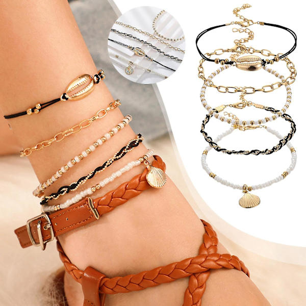 5 st Bohemian Single Layer Anklet Dam Shell Charm Anklet Beadwork Beach Armband Anklet