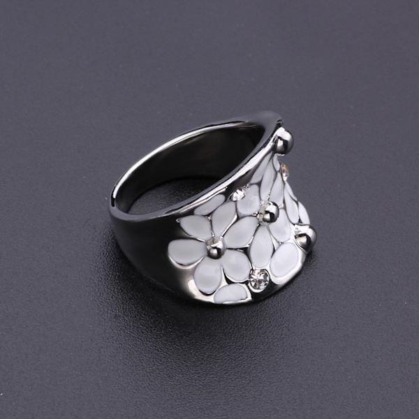Dam Ring Blommönster Finger Dekoration Vit Bröllopsring Ring För Nyårspresent US 7