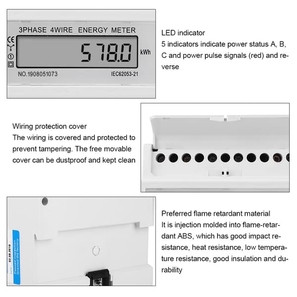 DDS578 3-fas 4-tråds 7P 380V Elmätare LCD-display Watt-timer