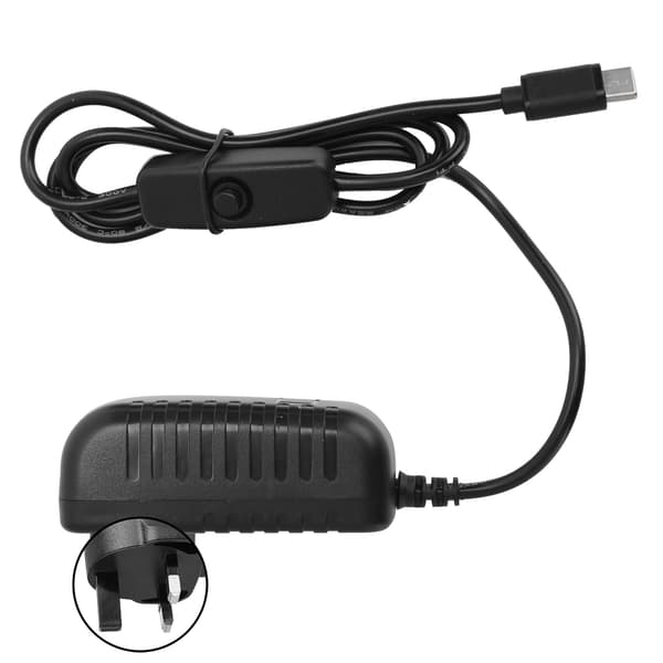 Raspberry Pi 4B 5V 3A Type C strømadapter med bryter 100-240V UK-plugg