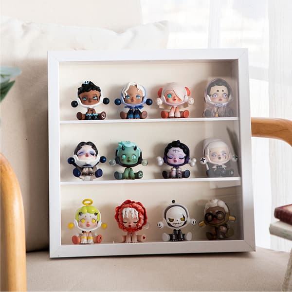 3D Fortykket Anime Figur Vitrineskab Hvid Dobbelt Partition Opbevaringspose til Mini Legetøjssamling