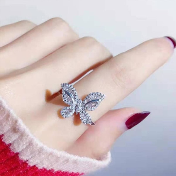Vintage Kvinnor Cubic Zirconia Inlagd Butterfly Finger Ring Party Smycken Present US 8 KYRA0961