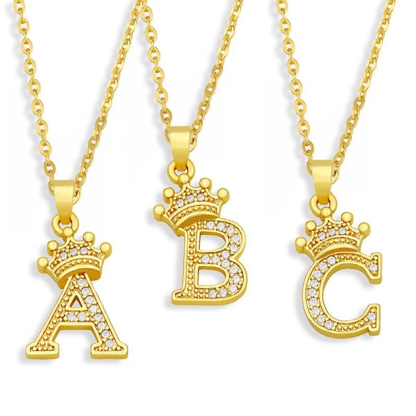 Halsband Vintage Zircon Crown Letter Modesmycken Ac9291 V