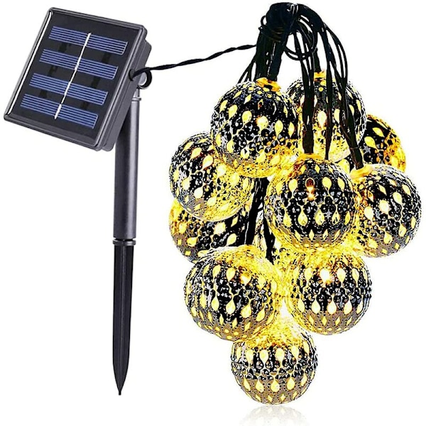 Lämmin valkoinen [Solar 8 Functions] 5 metriä 20 LED-valoa ontot pallonauhavalot joululoman koristeena, f