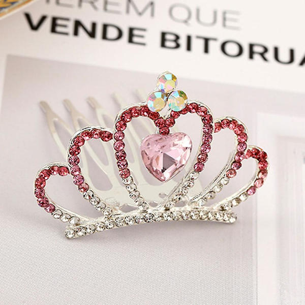 Tjejer Insert Comb Bow-kont Hårkam Krona Blomma Huvudbonad Barndagspresent Pink A