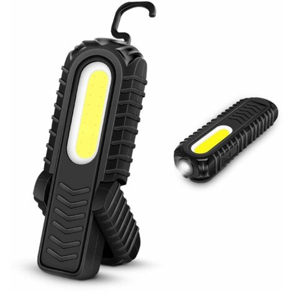 Genopladeligt LED-arbejdslys, COB LED-arbejdslys foran med krog og magnetisk base til brug på værkstedet, sort