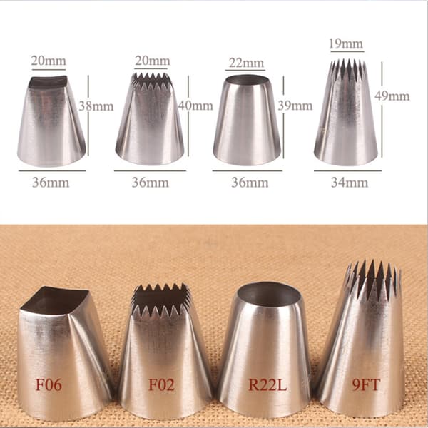 4-delt kakepyntsett i rustfritt stål, DIY sprøytetipper