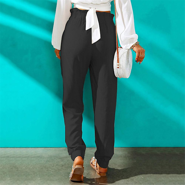 Kvinders flæsede stretch-haremsbukser Black L