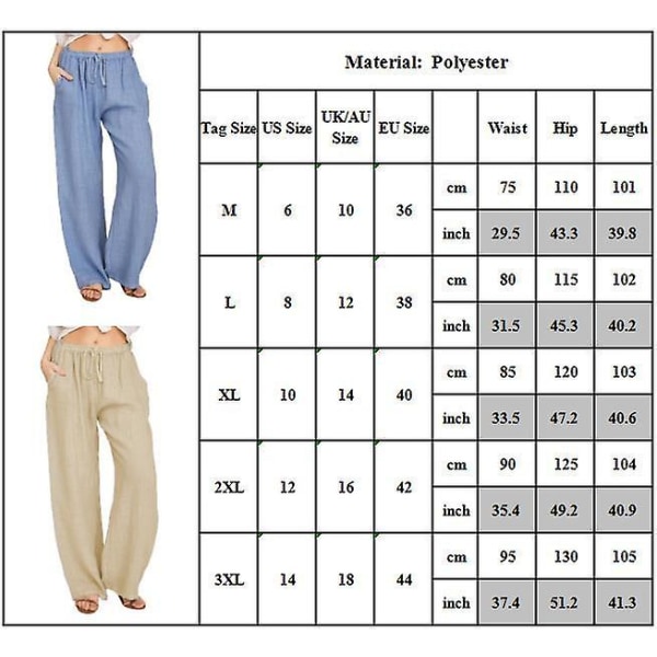 Stretch-bukser med brede ben til kvinder med snoretræk Khaki L