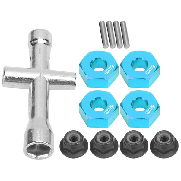 12 mm Hex Adapter 6 mm Tyk M4 Flange Låsemøtrikker Krydsnøgle Sæt til 1 10 RC Bil Blå