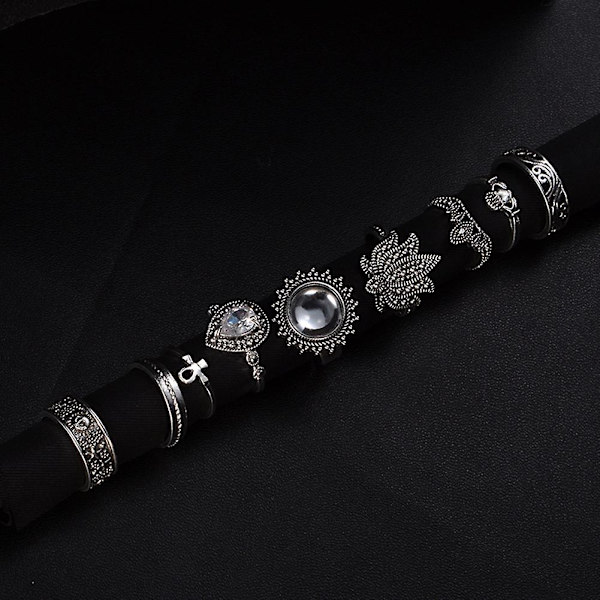 9 st/ set Retro Dam Strass Knuckle Finger Ring Smycken Tillbehör Presenter