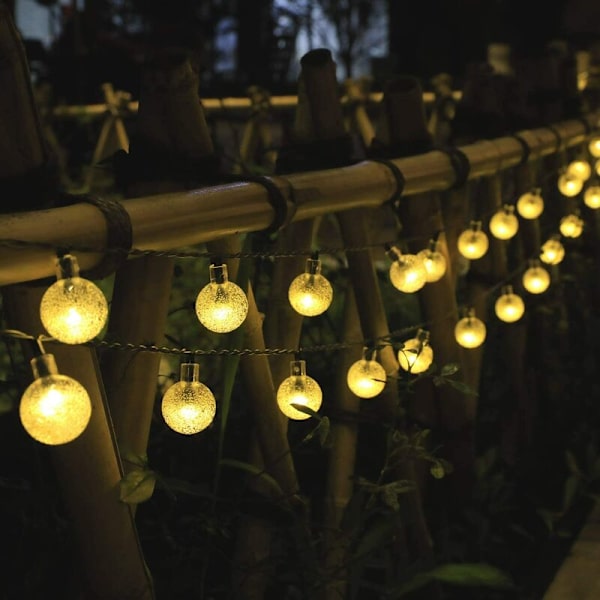 Varmvit 30 lampor 6,5 meter 8 funktioner 1,8 cm Bubble Ball Solar String Light Bubble Ball LED Utomhus Kristallkula Li