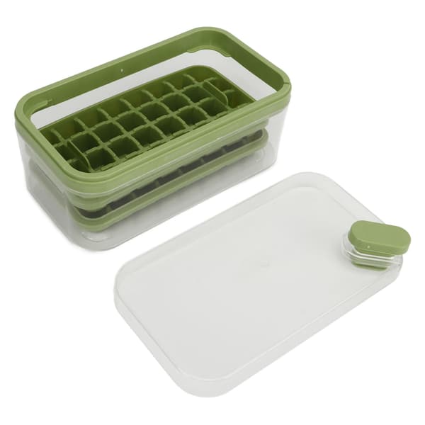 Ice Cube Tray 32 Grids Double Layer Easy Release Ice Maker Mold with Lid for Cocktail Whiskey Coffee Green
