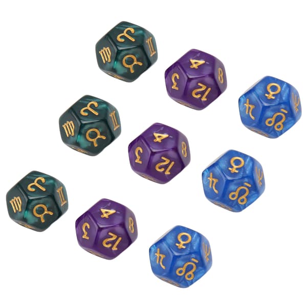 3 Sett 12-Sided Terninger Vanntett Plast Brettspill Undervisning Blå Lilla Grønn