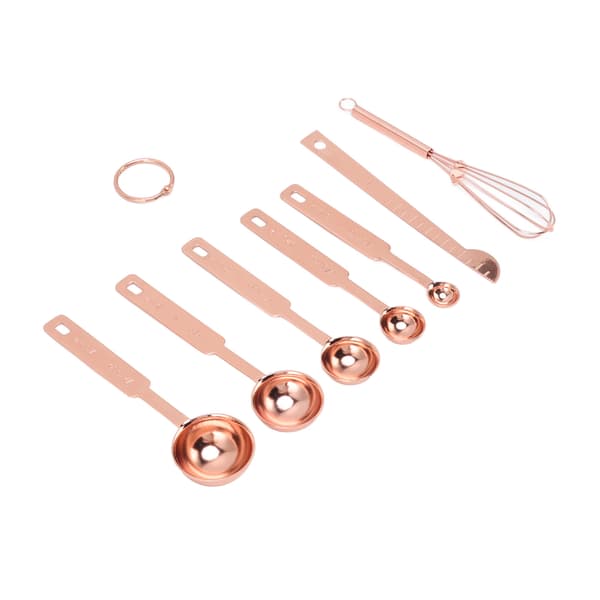 Rustfritt stål 7 i 1 stablebart måleskje sett Rose Gold Egg Separator Leveler